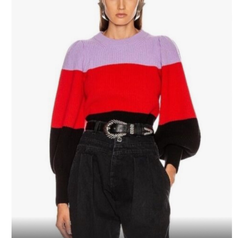 ALC Sammy Balloon Sleeve Sweater in Wisteria Red and Black.